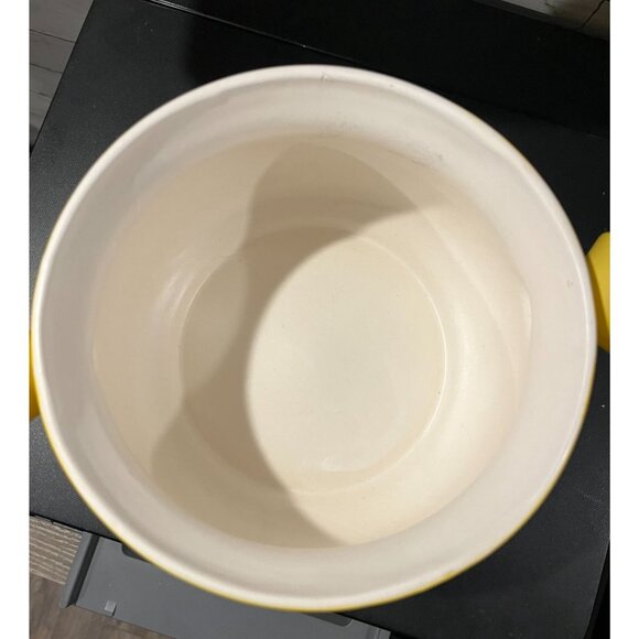 Vintage Yellow Ceramic Retro Round Double-Handle Soup Tureen With Glossy Finish - Picture 5 of 6